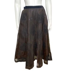 Vintage Rosecrest Floral Leaf Sequin Full Midi Skirt Womens Size 14 Black Brown